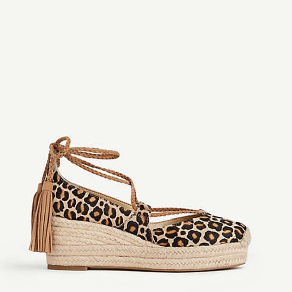 Elsa Leopard Print Haircalf Espadrille Wedges - Picture 1 of 7